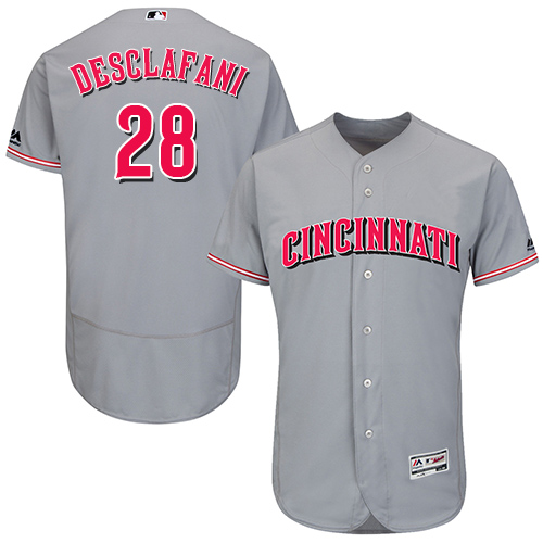 Reds #28 Anthony DeSclafani Grey Flexbase Authentic Collection Stitched MLB Jersey - Click Image to Close